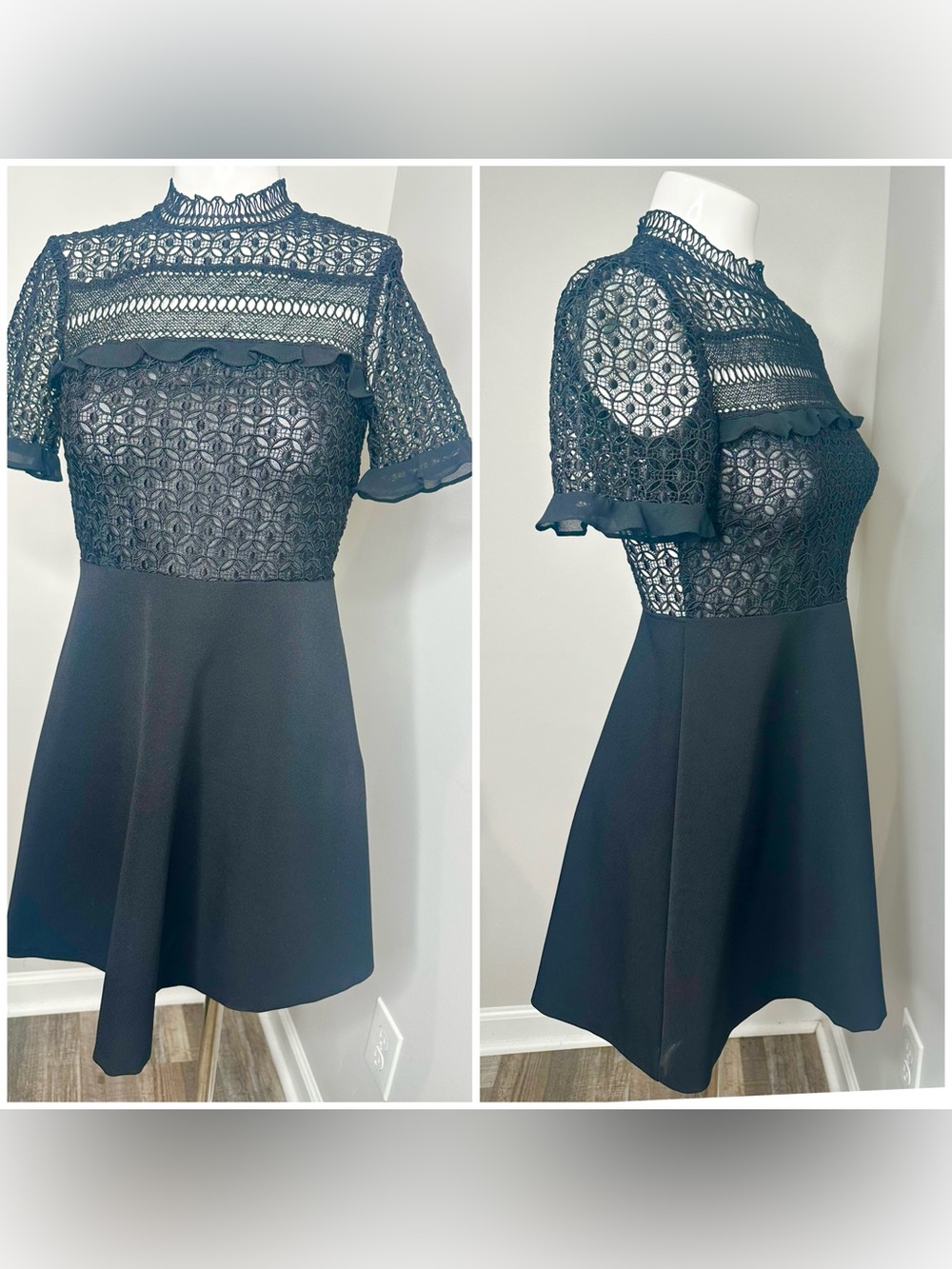 Zara black Lace Yoke Fit & Flare Mini Dress- small